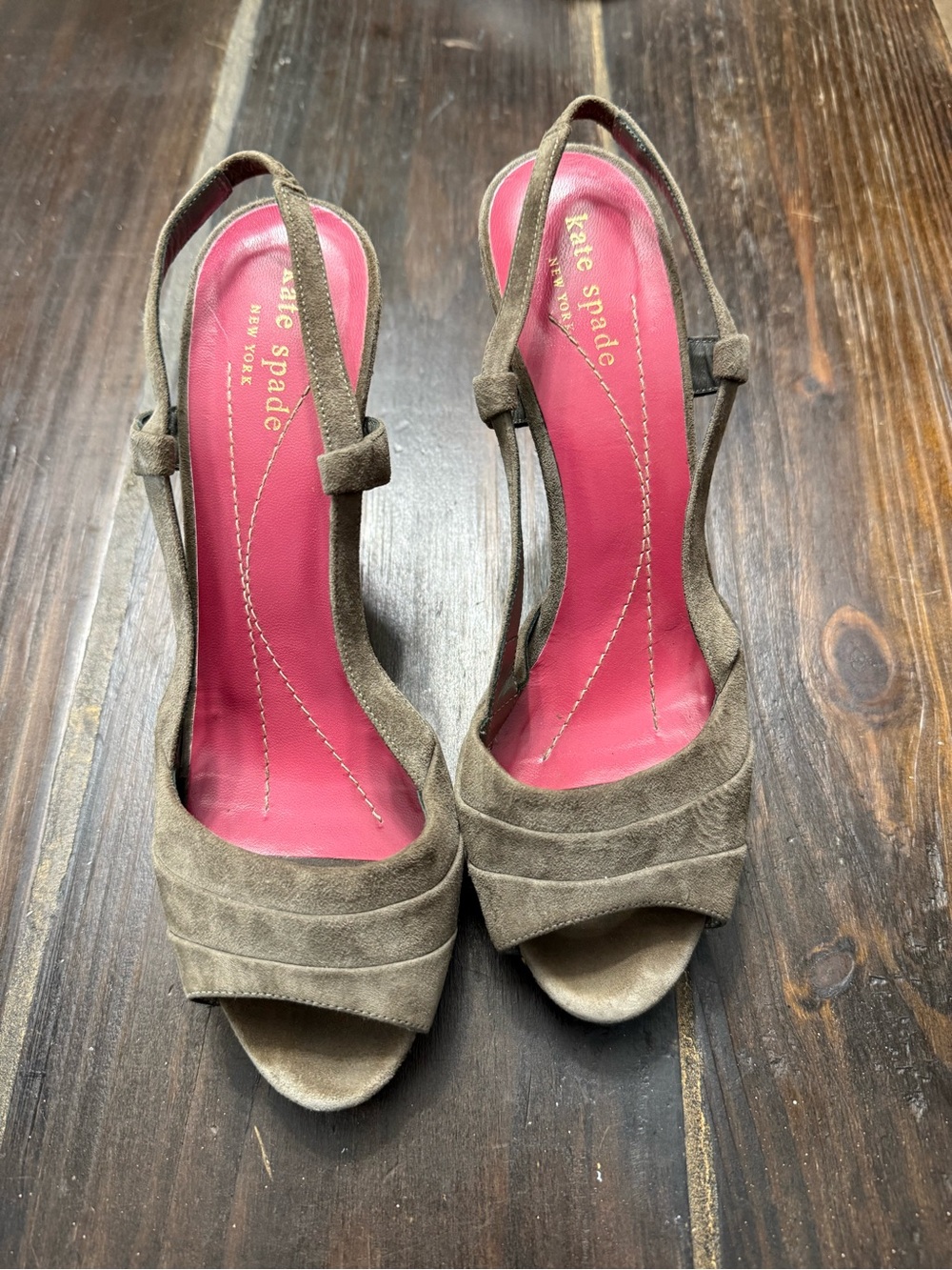 Kate Spade Gray Suede Animal Print Leather Peep Toe Sling Back Heels Size 7